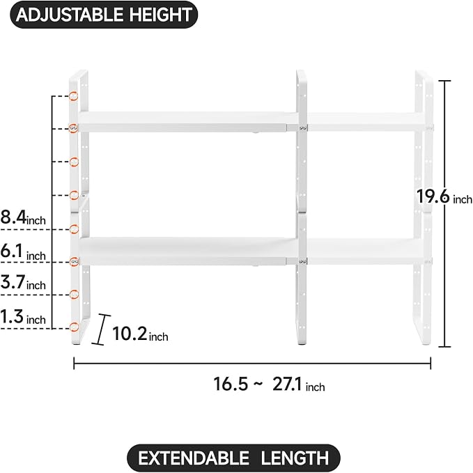 jkxoo 2Pack 16.5-27’’L Expandable Kitchen Shelf Organizer, Stackable Shelves - Image 2