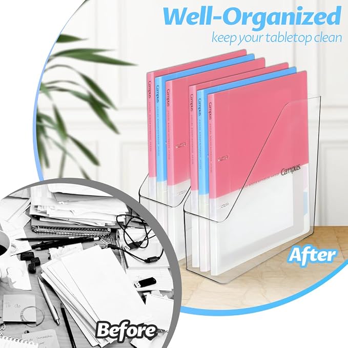 4Pcs Clear Acrylic Magazine File Holder, Plastic Vertical File Folder Storage - Image 3