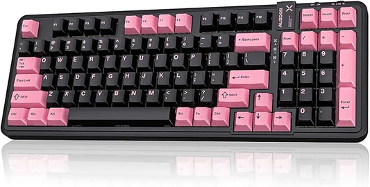 AUSDOM 98Pro Silent Wireless Mechanical Keyboard, Tri-Mode BT/2.4G/USB-C Hot Swappable Custom Quiet Keyboard with Backlit, Gasket Structure, PBT Keycaps, Pre-lubed Tactile Switches(Black Pink 97keys)-DeskLoop Office