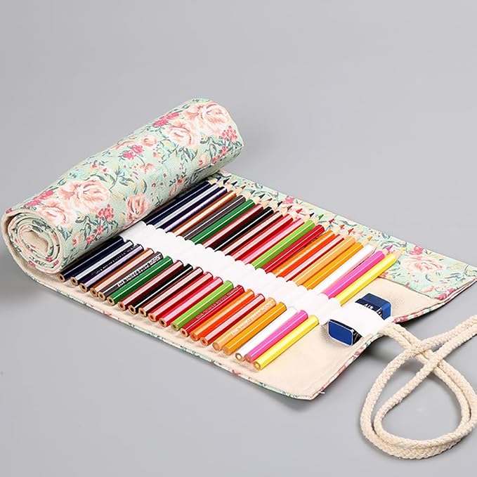 DIYOMR 24/36/72 Slots Pencil Wrap Pencil Rolls, Artist Colored Pencils Roll Up - Image 3