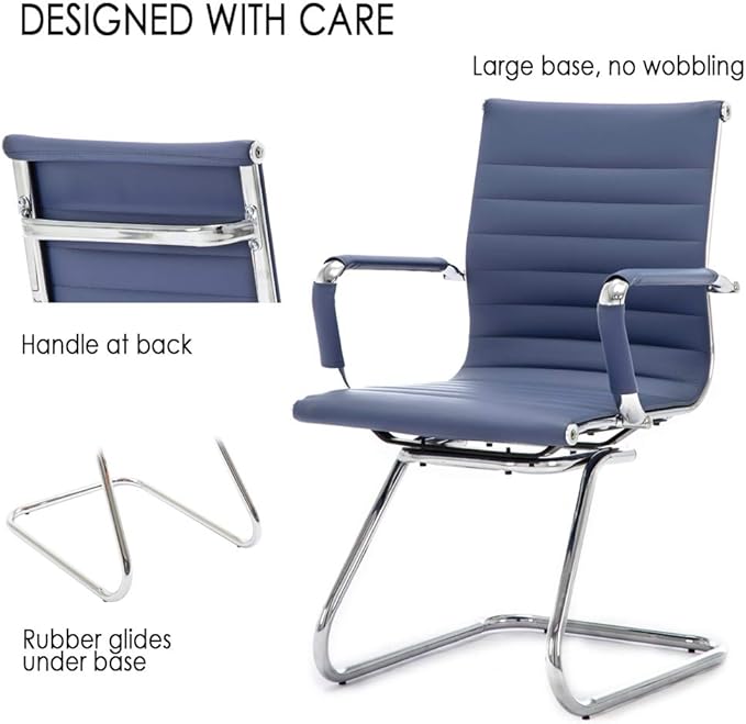 Reception Chairs Leather Conference Guest Chair Heavy Duty Back Support Office Chair, Set of 2 (Navy)-DeskLoop Office