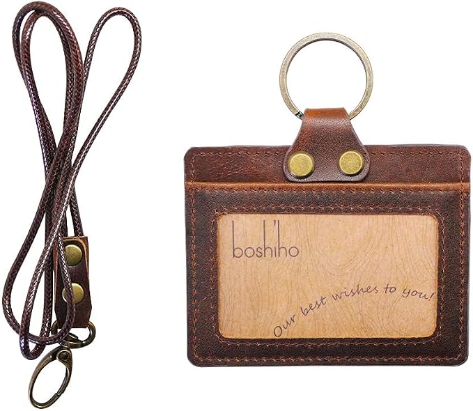 Badge Holder: Boshiho Cowhide Leather ID Badge Card Holder by boshiho