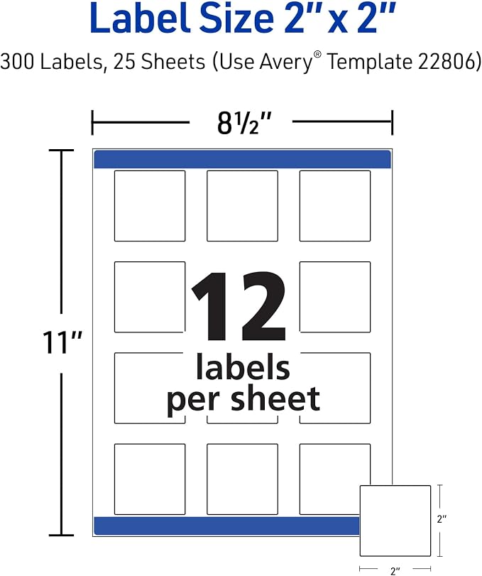 Avery Printable Square Labels, Matte White, Laser & Inkjet Compatible, 300 - Image 5