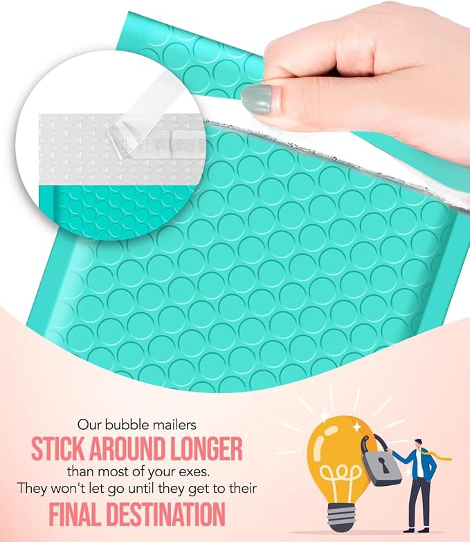 GSSUSA Teal Bubble Mailers 8.5X12 Inches 500 Pack, Padded Poly Bubble Mailer - Image 5