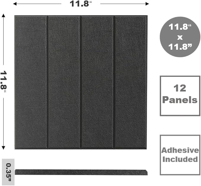 Large Cork Board Alternative - 12-Pack Felt Wall Tiles with Safe Removable Adhesive Tabs, Cork Wall Tiles Bulletin Board Home Office Essentials - Black-DeskLoop Office