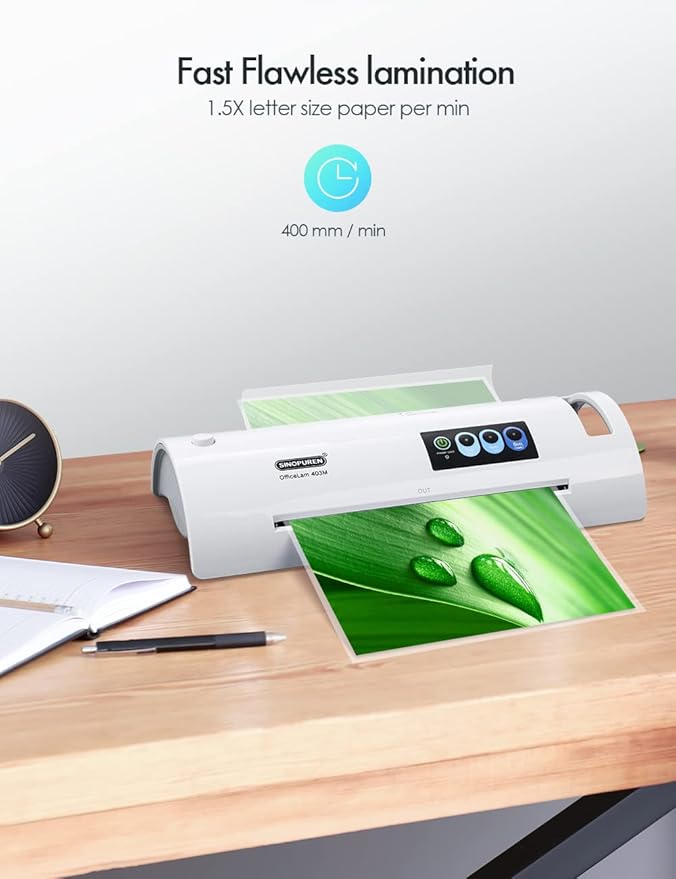 Laminator Machine, SINOPUREN Laminating Machine, Thermal Lamination 9-inch Quick 1min Warm-up JamFree-Tech Personal Lamination Work with 3mil 4mil 5mil Pouches, School/Office/Home use, White-DeskLoop Office