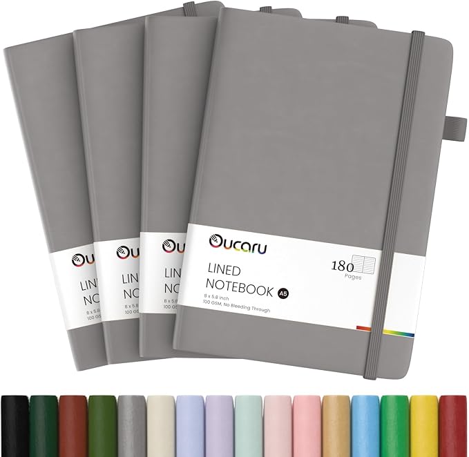 Oucaru Lined Journal Notebook, 4 Pack, 180 Pages, A5 Journals by Oucaru
