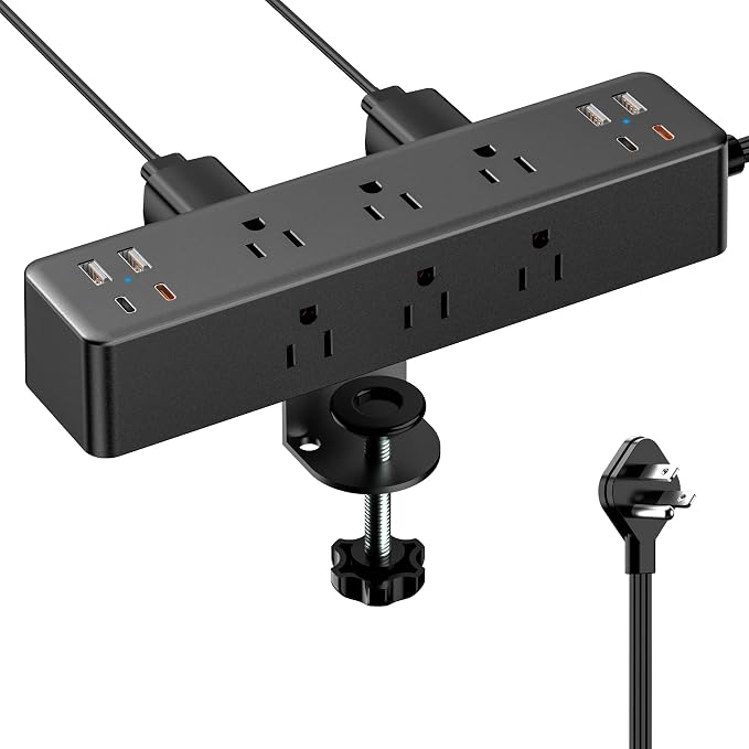 Flat Plug Desk Clamp Power Strip 10FT, 40W Total Fast Charging Station by AcozvinPowerStrip
