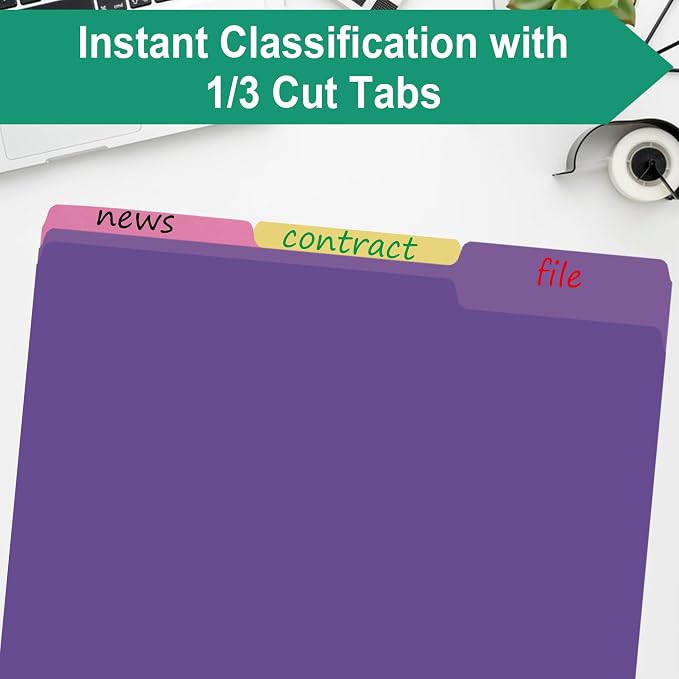 pmybupo File Folders 18 Pack 8.5x11 Inch, 1/3 Cut Tab Colored File Folders - Image 3