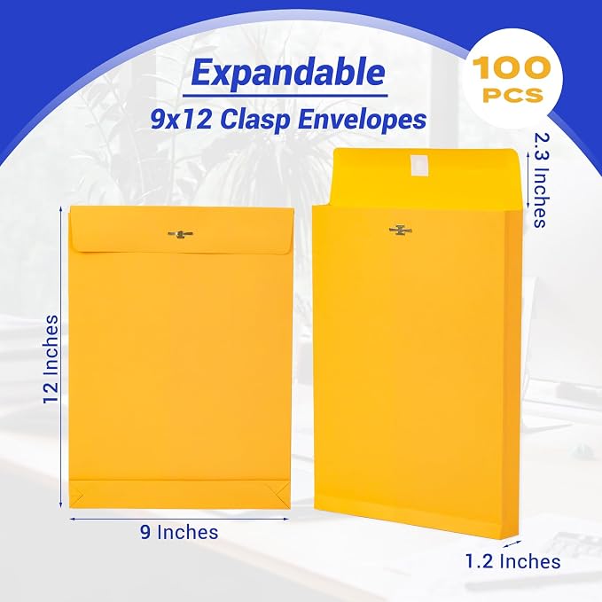 100 Pack Expandable Manilla Envelopes 9x12 - Image 2
