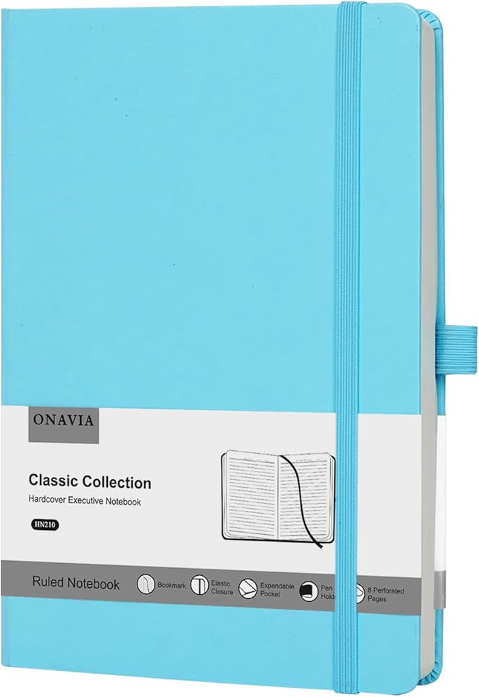 Lined Journal Notebooks for Work, Travel, College, A5 Size 100 GSM Thick Paper, Classic Ruled Journaling Notebook, Hardcover Notepad for Writing 160 Pages, 5.5 x 8.3 inch, Sky Blue-DeskLoop Office