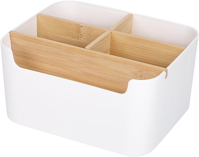 Segarty Desk Storage Box, Divided Bamboo Desktop Organizer, Pencil Holder by Segarty