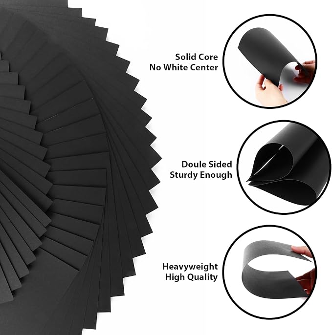 OcePor 200 Sheets Black Cardstock 8.5” x 11”, 92lb/250gsm Black Card Stock - Image 3