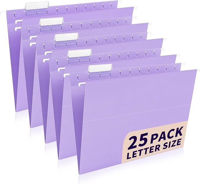 25-Pack Light Purple Hanging File Folders, Letter Size, Includes 35 Transparent by Jowaia