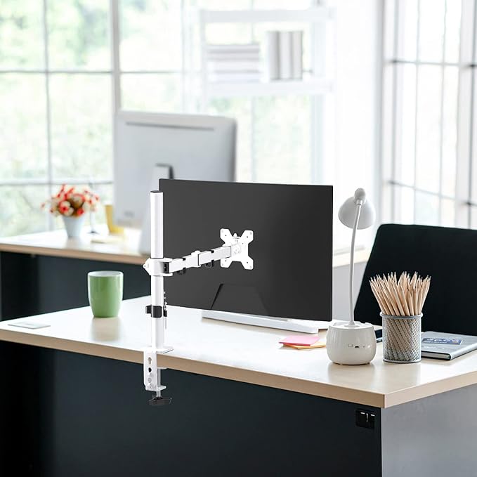Suptek Single Monitor Arm Desk Mount Fully Adjustable Monitor Stand for 1 / One Screen up to 13" to 32" Extra Tall 15.75 inch Pole,VESA 75x75mm or 100x100mm,White (MD9421W)-DeskLoop Office