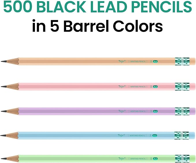 Taja 500 Pack Wood-Cased #2 HB Pencils, Bulk Pre-Sharpened Pencils - Image 2