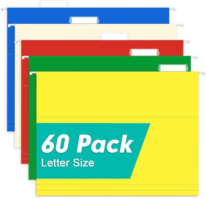HERKKA Hanging File Folders, 60 Pack Reinforced Letter Size Hanging Folders by HERKKA