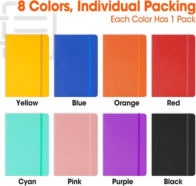 8 Pack Lined Journal Notebook for Work, A5 Hardcover, 8 Colors 136 Pages Medium - Image 3