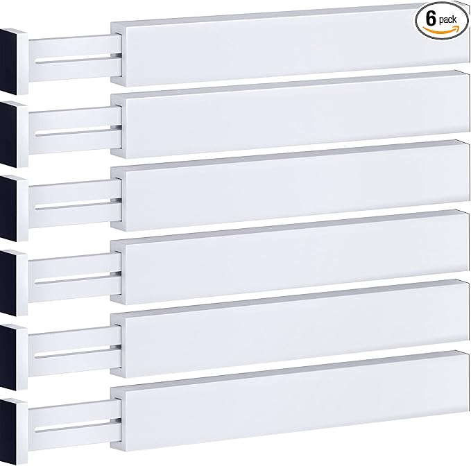 Adjustable Bamboo Drawer Divider Organizers - 6 Pack Large Expandable Drawer Organization Separators for Kitchen Utensils, Dresser, Bedroom, Bathroom, Baby Drawer, Office - 17.5” to 22" (White)-DeskLoop Office