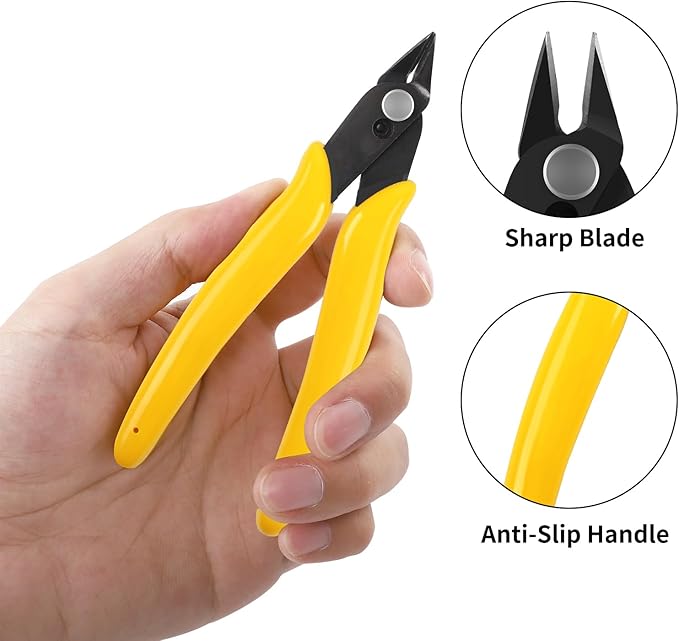 HongWay 5pcs Micro Flush Cutters, Wire Cutter with Internal Spring, Diagonal Cutters for Electronics, Heating Wire, Model Sprue, Soft Copper Wire Snips, 5 Inches, Yellow-DeskLoop Office