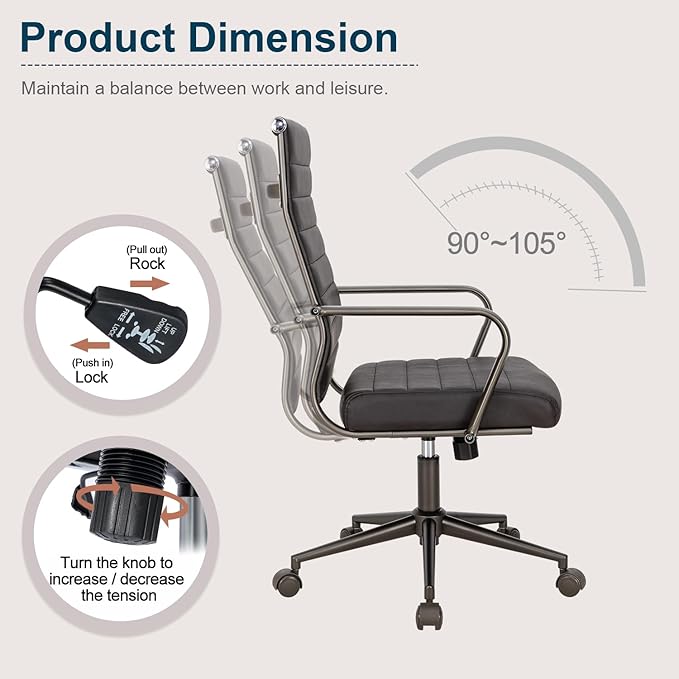 Okeysen Office Desk Chair Conference Room Chairs Modern Ergonomic Executive Swivel Chair Adjustable Height PU Leather Home Desk Chair with Armrests Comfy Computer Task Chairs with Wheels (Retro Black)-DeskLoop Office