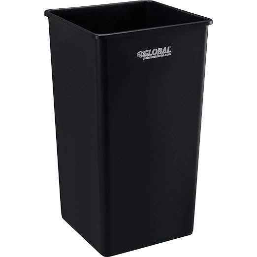 Global Industrial Square Plastic Garbage Can, Open Top, 55 Gallon Capacity, Indoor/Outdoor Rated, 19-1/2"W x 19-1/2"D x 34"H, Utility Trash Can, No Lid, Black-DeskLoop Office
