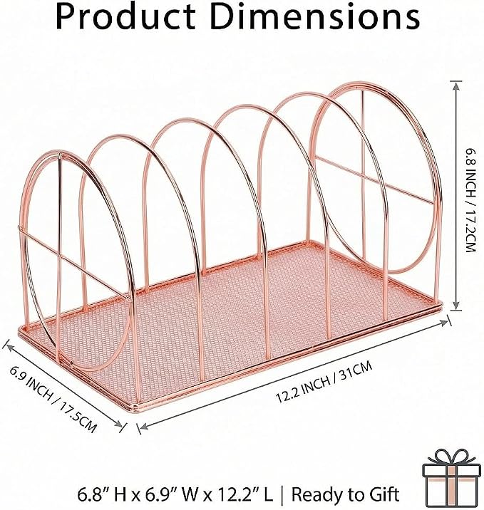 File Sorter Organizer, 5 Section Magazine Holder Rack, Desktop Round Wire Book - Image 9