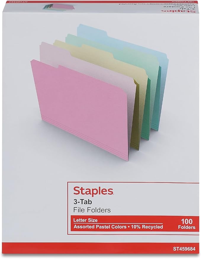 Staples File Folder, Letter Size, 1/3‑Cut Tabs, Durable Paper Stock, 200/Carton - Image 6
