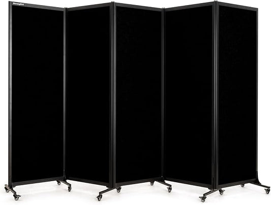Upgrade Version Room Partition and Divider, Freestanding Rolling Dividers with Wheels,Office Privacy Screen Divider Wall,Classroom Felt Dividers,10'6"L* 6'7"H,5 Panel,Black-DeskLoop Office