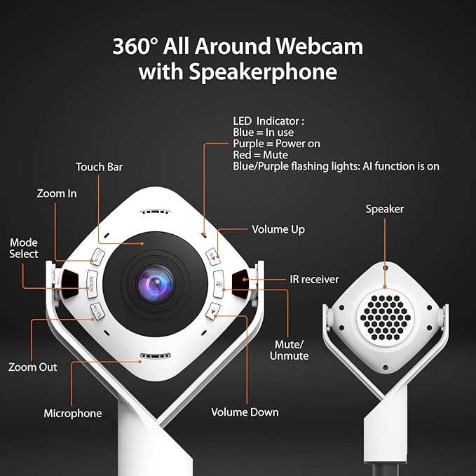 j5create 360 All Around AI-Powered Conference Room Camera with Speakerphone, Smart-Tracking, Auto-Framing, Include a Remote Control (JVU368)-DeskLoop Office