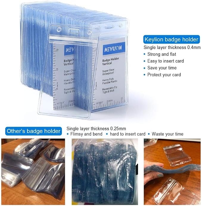 100 Pack ID Card Name Badge Holder, Heavy Duty Clear Transparent Plastic PVC - Image 2