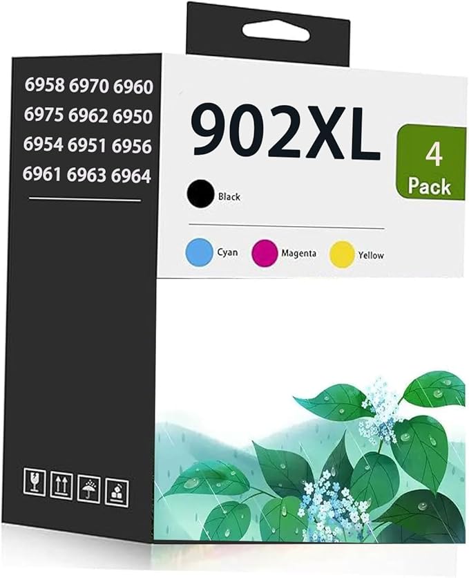 902XL Ink Cartridges Use for HP Printers OfficeJet Pro 6950, 6960 Series OfficeJet Pro 6960, 6970 Series T0A39AN 4-Pack (902XLBK 902CMY)-DeskLoop Office