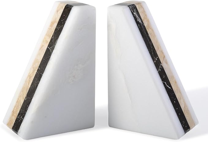Karibiber Marble Book Ends, Non-Skid Bookends by Karibiber