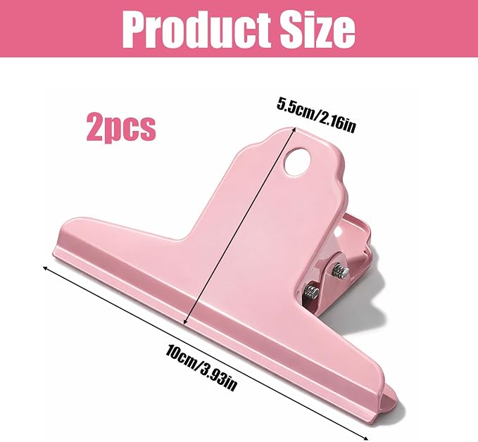 2 Pcs Dog Food Bag Clip Pink Metal Bulldog Clips 4" Wide Large Bull Clips - Image 2