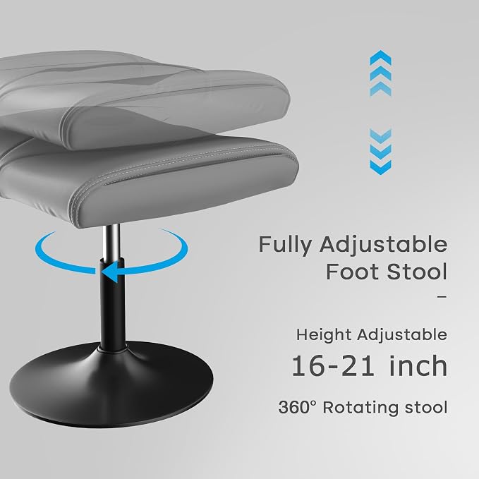VECELO Foot Rest Under Desk Ottoman, PU Height Adjustable Footrest - Image 3