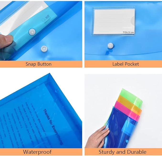 10 Pack Plastic Envelopes with Snap Closure, TFDLCG zm Poly File Envelopes with - Image 4