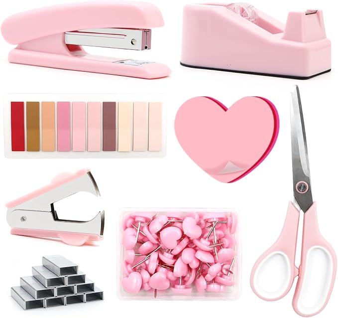 Pink Stapler and Tape Dispenser Set by sportsvoutdoors