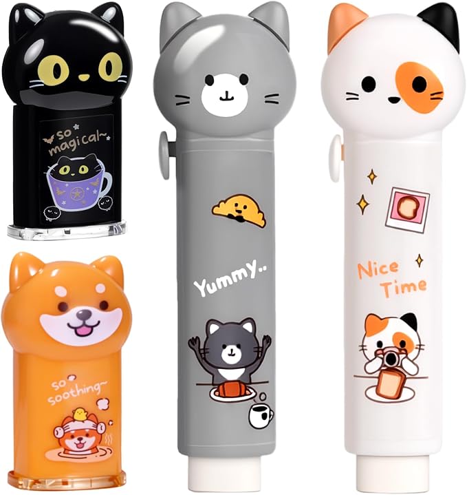 2Pcs Cute Cat Pencil Sharpener and 2Pcs Cute Cat Retractable Eraser by Unknown