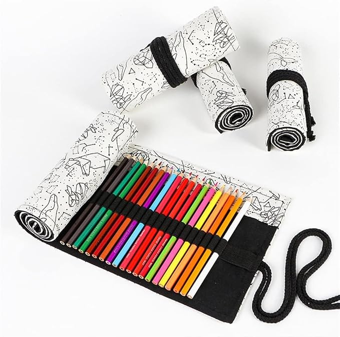 DIYOMR 12/24/36/72 Slots Pencil Wrap Pencil Rolls, Artist Colored Pencil Roll - Image 2