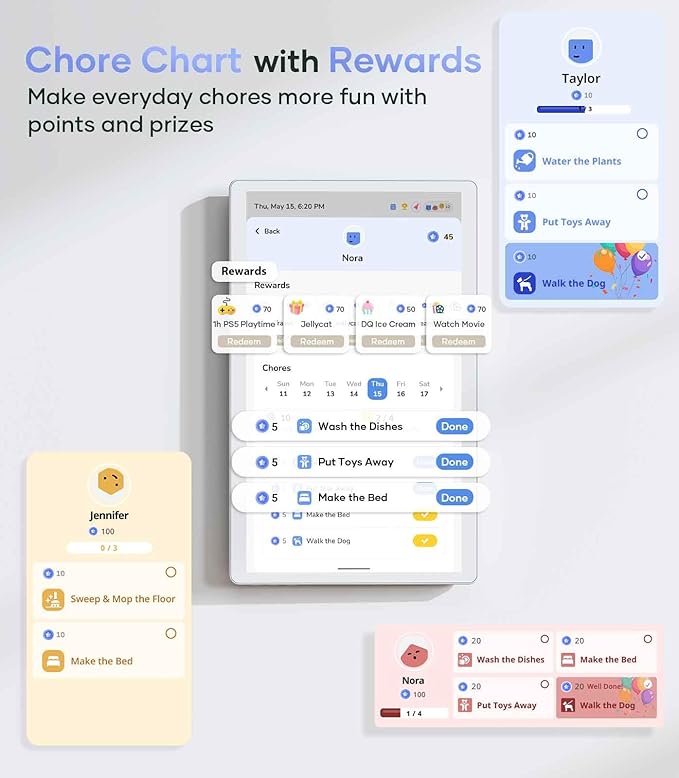 Digital Calendar 15.6'' Wall Touch Screen Chore Chart Customize Dashboard Smart Electronic Calendar Digital for Family Meal Planner Support All Google Play Apps with Stand Wall Mount White