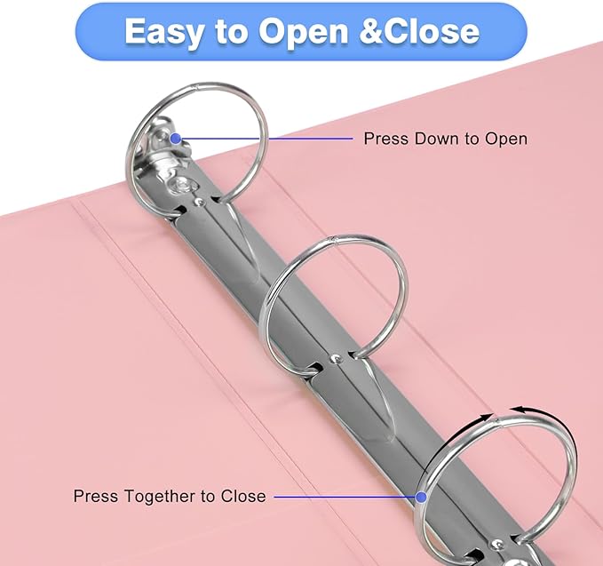 COMIX Standard 3 Ring Binder 2 inch with Clear View Cover, 2" Round Ring View Binder Holds 400 Sheets of US Letter Size Paper, 6 Pack (Pink)-DeskLoop Office