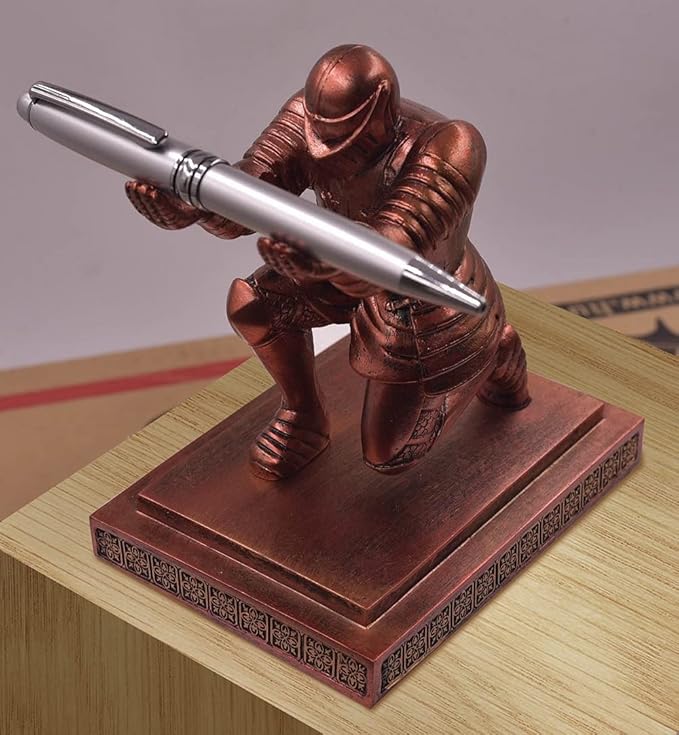 Executive Knight Pen Holder with a Pen Personalized Desk Accessories Decor Home Office Cool Pen Stand Red-DeskLoop Office