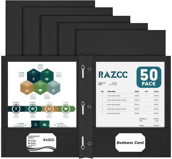 RAZCC 50 Pack Two Pocket Folders by RAZCC