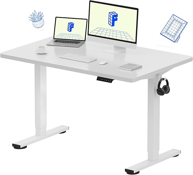 FLEXISPOT EN1 One-Piece Standing Desk 48 x 30 Inch Desktop Adjustable Height Electric Desk for Home Office and Computer Workstation (White Frame + White Top, 2 Packages)-DeskLoop Office