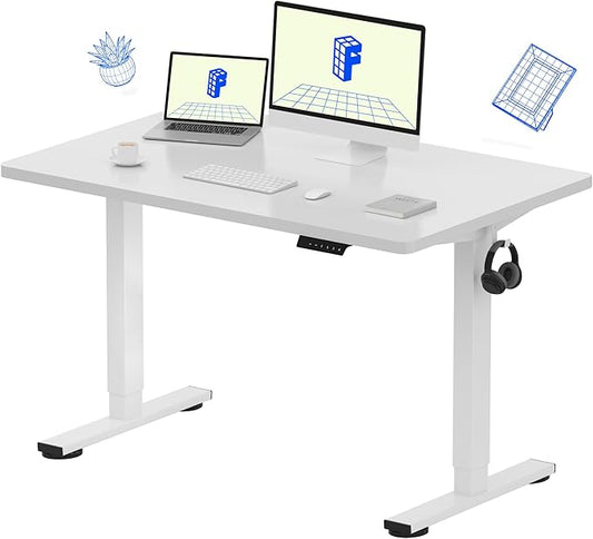 FLEXISPOT EN1 One-Piece Standing Desk 48 x 30 Inch Desktop Adjustable Height Electric Desk for Home Office and Computer Workstation (White Frame + White Top, 2 Packages)-DeskLoop Office