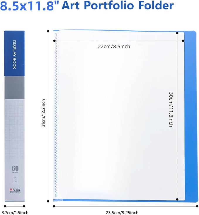 M&G 60 Pocket Binder with Plastic Sleeves（Blue, Presentation Book, 8.5 x 11.8 - Image 2