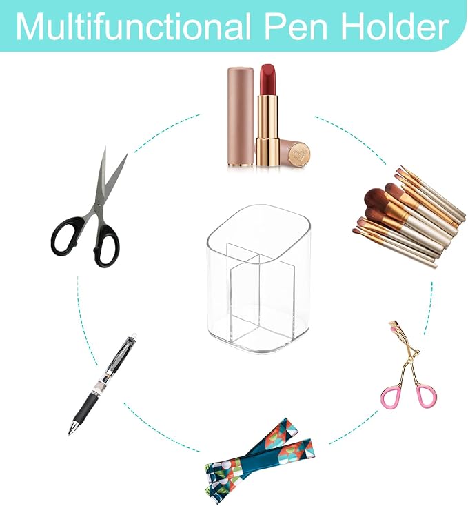 Newkita Acrylic Clear 3 Slots Pencil Pen Holder - Image 3