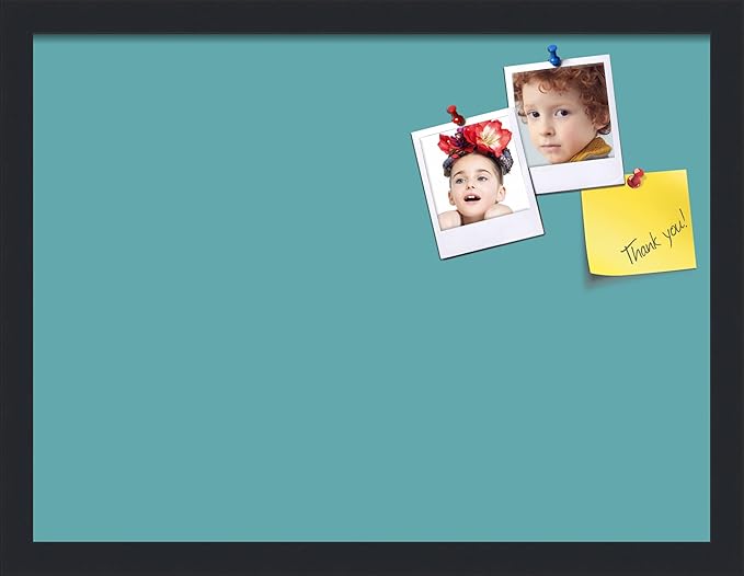 PinPix 20x15 Inch Cork Bulletin Board. This Decorative Framed Pin Board Comes with Aqua Pastel Design and a Satin Black Frame. Ideal for Home Office Decor or Message Board (PinPix-1806)-DeskLoop Office