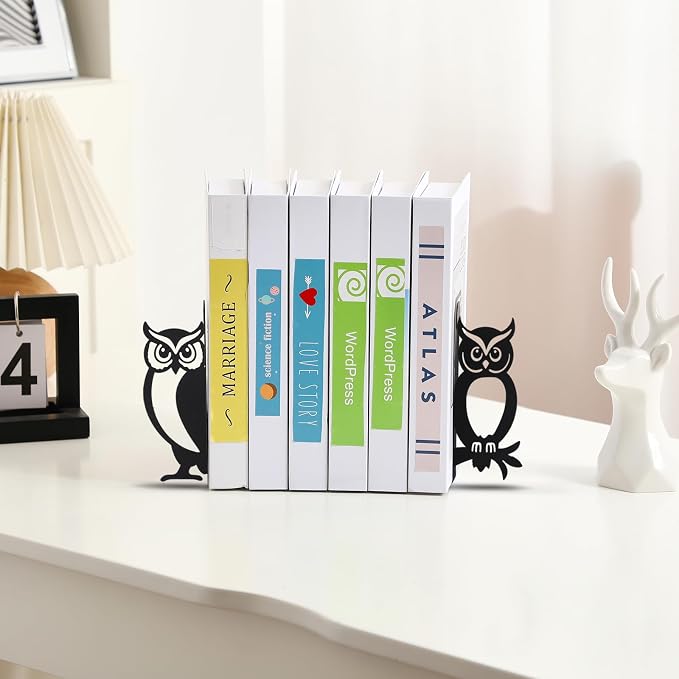 Geelin Owl Bookends for Shelves Decorative Metal Book Ends Set of 2 Styles - Image 7
