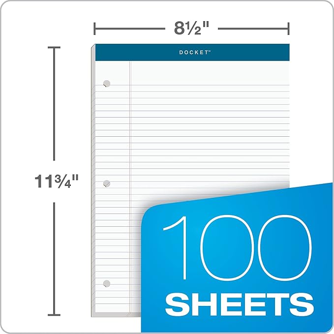 TOPS Docket Writing Pad, 8-1/2" x 11-3/4", College Rule, 3-Hole Punched - Image 3